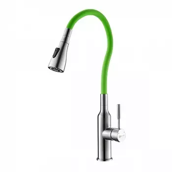 Смеситель Lemark Expert LM5082S-Green для кухни, с гибким изливом и 2-х фун. аэрат, сталь/зеленый