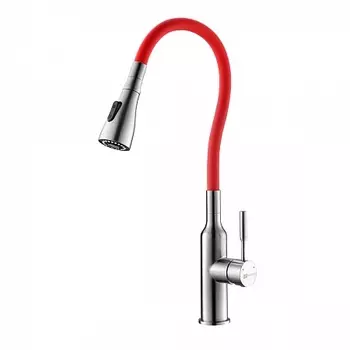 Смеситель Lemark Expert LM5082S-Red для кухни, с гибким изливом и 2-х фун. аэрат, сталь/красный