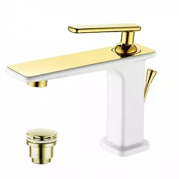 Смеситель Lemark Mista LM6406WG для умывальника монолитный, белый/золото