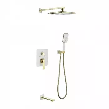 Смеситель Lemark Mista LM6422WG для ванны и душа встраиваемый с доп. 3-ф. лейкой, белый/золото