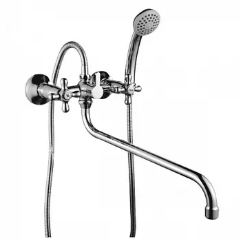 Смеситель Rossinka H02-84R универсальный с круглым изливом 350мм с держателем на теле, хром