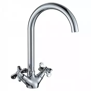 Смеситель Rossinka RS42-72 для кухни двуручный с высоким поворотным изливом 215мм, хром