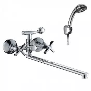 Смеситель Rossinka RS42-80 универсальный двуручный с поворотным изливом 350мм, хром