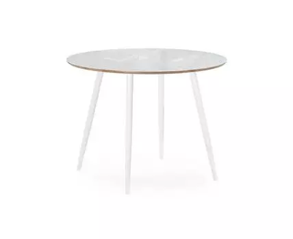 Стеклянный стол Абилин 100(140)х76 ультра белое стекло / дуб вотан / белый матовый (Белый, 100)