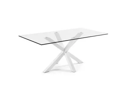 Стеклянный стол Arya с белыми стальными ножками 200x100