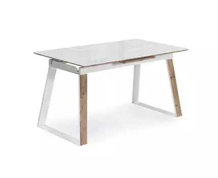 Стеклянный стол Авлида белый / дуб монтана (100)