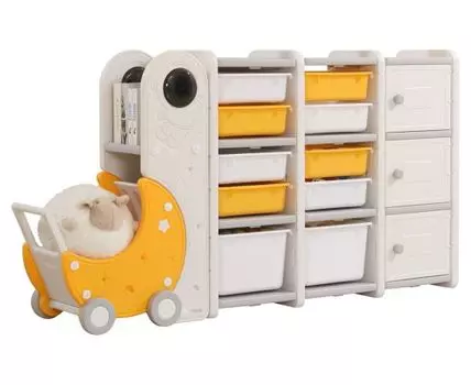 Стеллаж в детскую Кидс Мун (93, 31, 13 секций, Напольные, Желтый, 141 / 179)