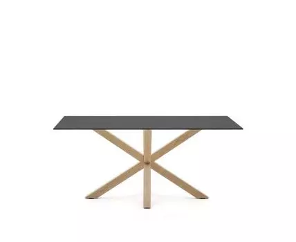 Стол Argo из матового черного стекла со стальными ножками под дерево 160 x 90 см