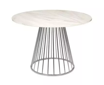 Стол Liverpool диам.100см, керамогранит белый мрамор с хромированными ножками