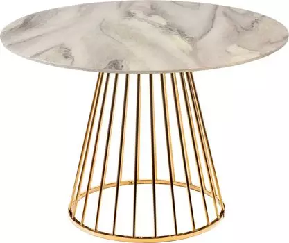 Стол Liverpool диам.100см, керамогранит белый мрамор с золотистыми ножками