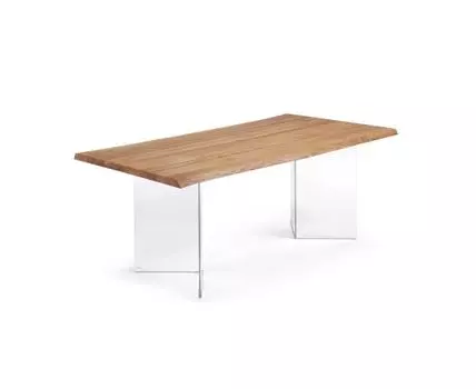 Стол Lotty из дубового шпона с натуральной отделкой и стеклянными ножками 180 x 100 см