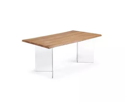 Стол Lotty из дубового шпона с натуральной отделкой и стеклянными ножками 160 x 90 см