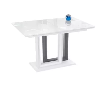 Стол на тумбе Санса белый / белая шагрень / грей (Черный, 80)