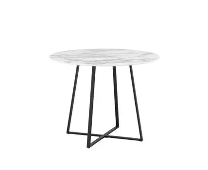 Стол обеденный Дакота 100*100 белый мрамор ножки черные