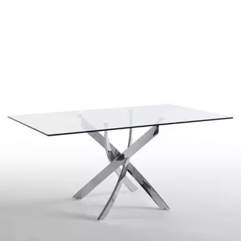 Стол обеденный прямоугольный F2133 /1061 стекло 180x95 с ножками из нержавеющей стали