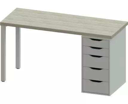 Стол письменный Ингар 2/5Т 140x75x55, дуб беленый/белый