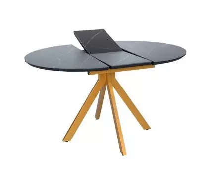 Стол Rudolf круглый раскладной 100-130x100x75см, чёрный керамогранит, бронза