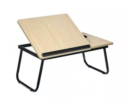 Стол складной с подъёмной крышкой и подстаканником «ВИТА», 55x32x25см, мдф, металл, св.дерево, черный