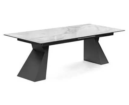 Стол стеклянный Денхольм 240(290)х100х75 белый мрамор / черный