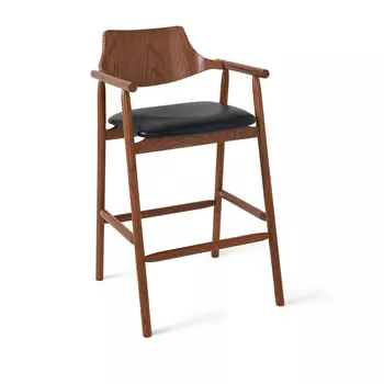 Стул барный Viggo, дуб натуральный, кожа, черный