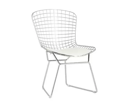 Стул обеденный Bertoia хромированный с белой подушкой