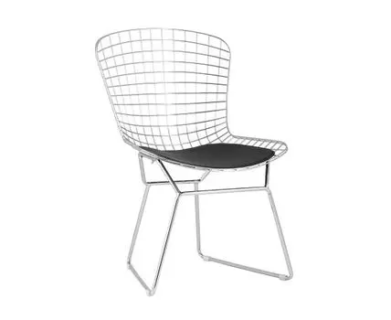 Стул обеденный Bertoia хромированный с черной подушкой