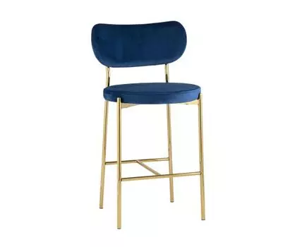 Стул полубарный Барбара велюр синий золотые ножки