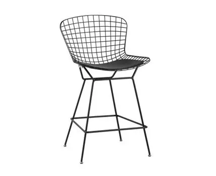 Стул полубарный с низкой спинкой Bertoia черный с черной подушкой