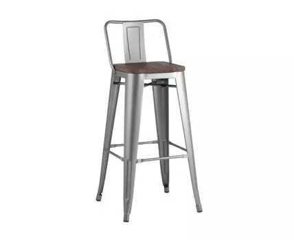 Стул полубарный TOLIX WOOD со спинкой серебристый матовый