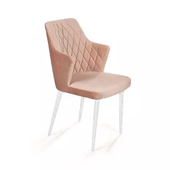 Стул с подлокотниками Hunt, бархат бежевый 5 / белый конус