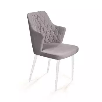 Стул с подлокотниками Hunt, бархат светло-серый 26 / белый конус