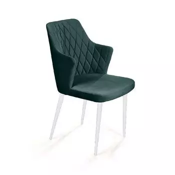Стул с подлокотниками Hunt, бархат зеленый 19 / белый конус