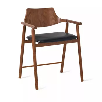 Стул с подлокотниками Viggo, дуб натуральный, кожа, черный