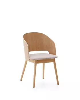 Стул Senoa из дерева в натуральном цвете и бежевого шенилла