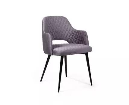 Стул William с подлокотниками ромб, бархат серый 27/ черный конус