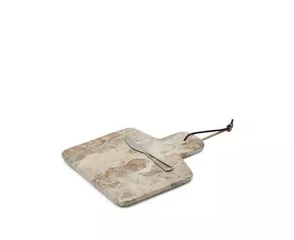 Suka Большая сервировочная доска из бежевого мрамора и нож из металла