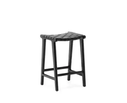 Табурет Calixta из кожи и красного дерева с черной отделкой