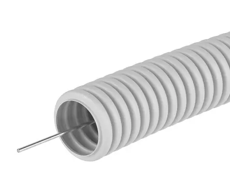 Труба d20 гофрированная ПВХ облегченная с протяж. (бухта - 50м) серая