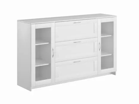 Тумба СИРИУС длинная с двумя стеклянными дверьми и тремя ящиками, цвет белый
