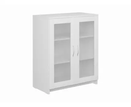 Тумба СИРИУС двухдверная с двумя стеклянными дверьми, цвет белый