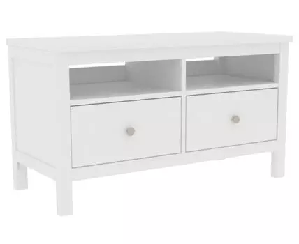 Тумба ТВ 02 Кантри с двумя ящиками и нишами, массив сосны, цвет белый