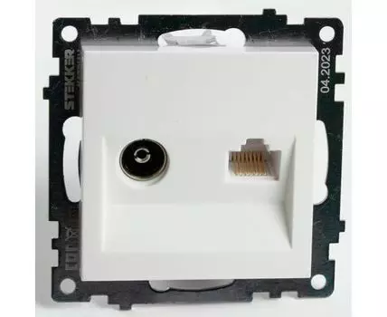 ТВ-розетка и розетка Ethernet RJ-45 без рамки Stekker GLS00-7106-01 49181