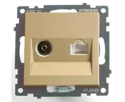 ТВ-розетка и розетка Ethernet RJ-45 без рамки Stekker Катрин 49230