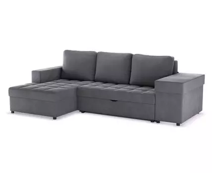 Угловой диван Бруно (94, 160 см, Плоские пружины «змейка», Двуспальные, Диван-кровать, Серый, 276, Большое спальное место)