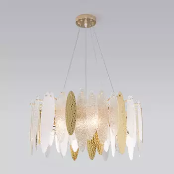 Умная подвесная люстра с фактурным стеклом 326/8 золото