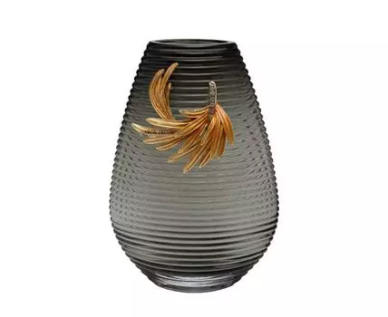 Ваза стеклянная серая с золотой веточкой Garda Decor