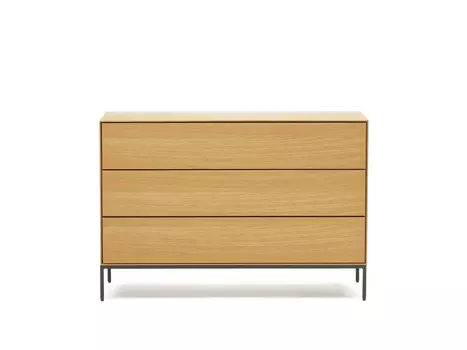 Vedrana Комод с 3 ящиками из дубового шпона со стальными ножками 110 x 75 см
