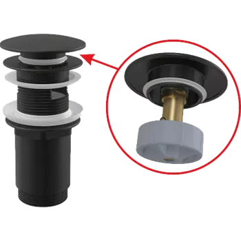 Водослив для умывальника click/clack 5/4" цельнометал. с большой заглушкой черный, арт.A392BLACK