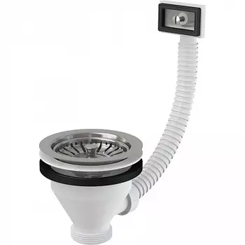 Водослив сифона для мойки 6/4" с нержавеющей решеткой 115 и гофропереливом, арт. A38