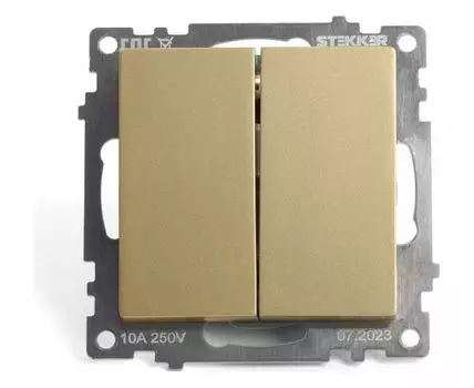 Выключатель двухклавишный без рамки Stekker Катрин 49216